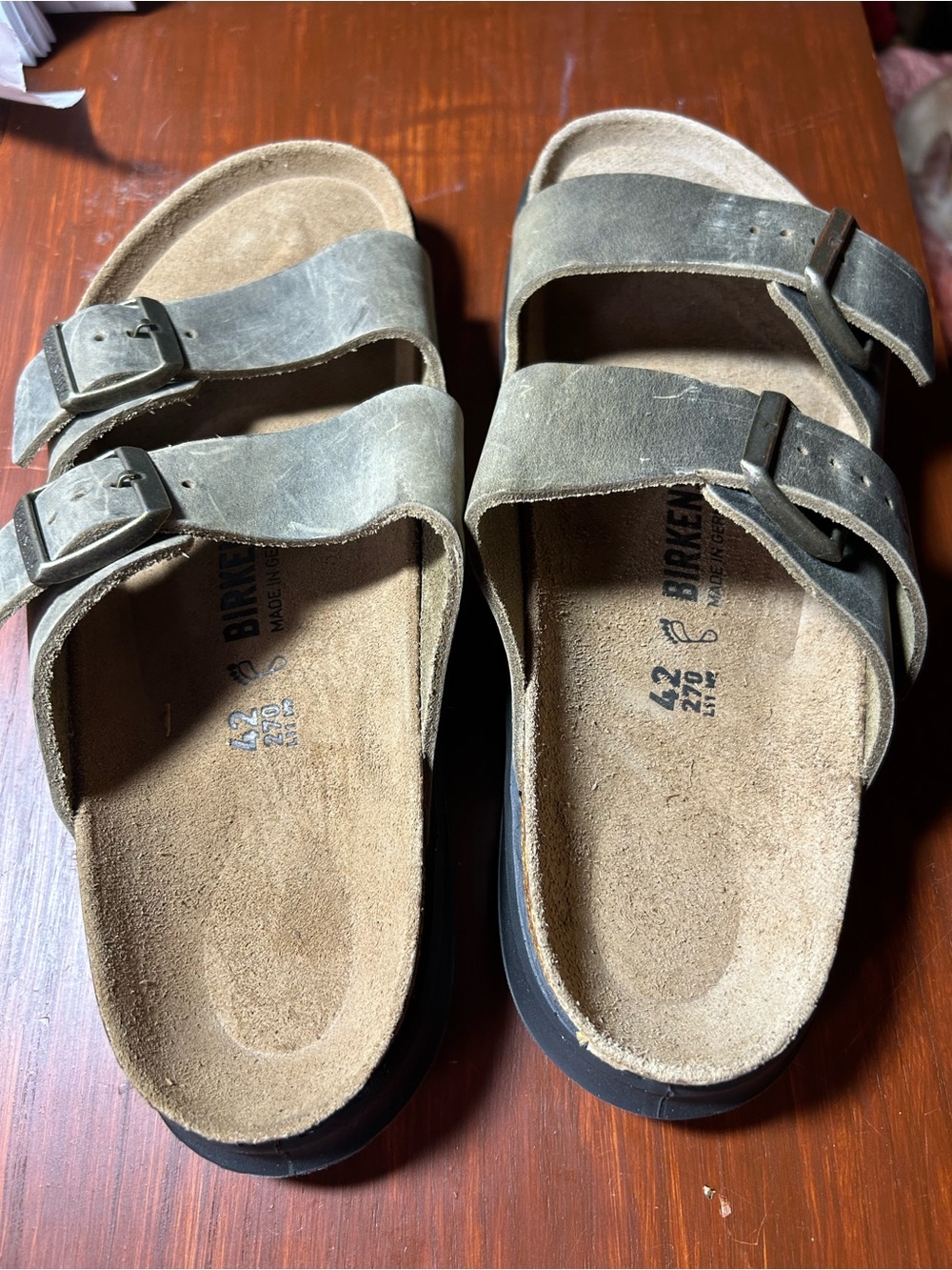 Birkenstock Men's Olive Green Two-Strap Adjustable Sandals